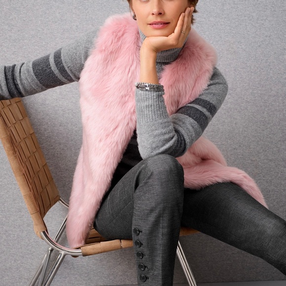 New Talbots Pink Faux Fur Vest Womens Size Large